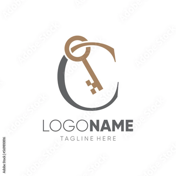 Fototapeta Initial Letter C Key Logo Design Vector Icon Graphic Emblem Illustration