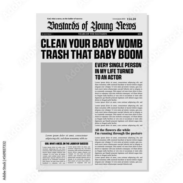Fototapeta Realistic newspaper pages in vintage design with headers of different font vector illustration