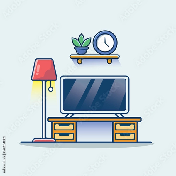 Fototapeta Living Room Design Vector. Vector Living Room Concept White Isolated. Vector Style Suitable for Web Landing Page, Banner, Flyer, StickerFire Silhouette Symbol Vector Icon 