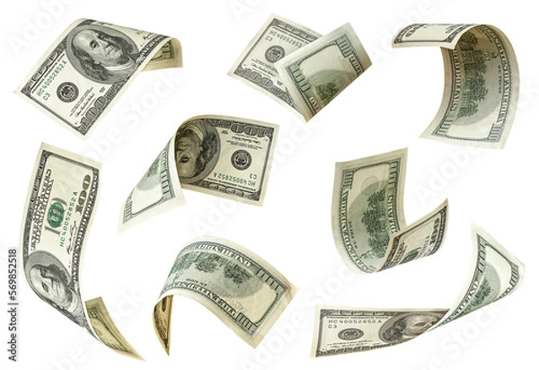 Obraz Set of flying one hundred dollars bills isolated