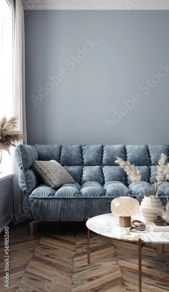 Fototapeta Modern interior background, wall mock up, 3d render