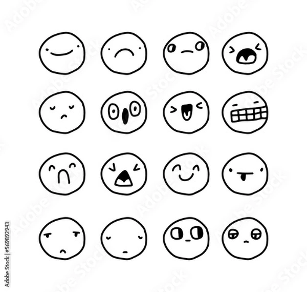 Obraz Expressive face creative doodle illustration line style set