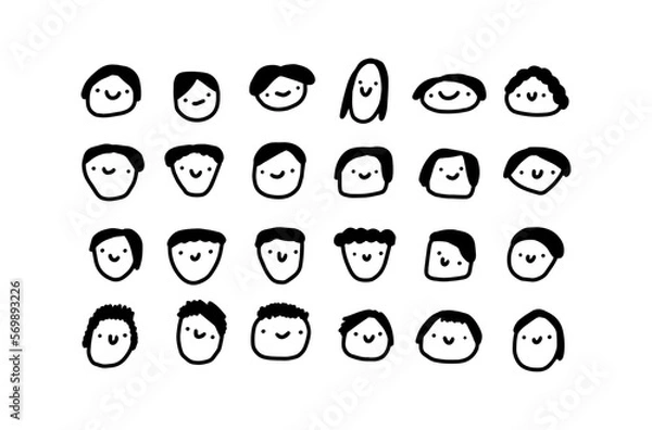 Obraz Girl cartoon illustration set of happy expressive head black white
