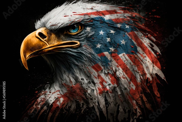 Fototapeta Bald eagle on usa flag. Generative AI