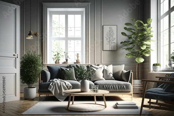 Fototapeta Modern living room. Generative AI.