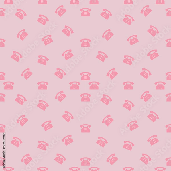 Fototapeta Seamless pattern with vintage telephones. Wallpaper flat vector pattern. Telephone system. Mobile phone, desk phone