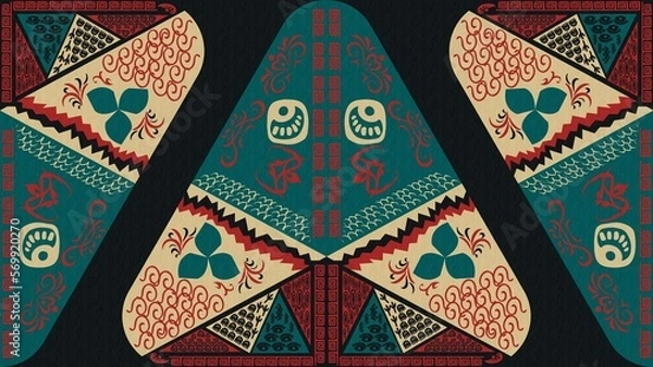 Fototapeta Geometric shapes with folky modern decorations, background, illustration, wallpaper, 