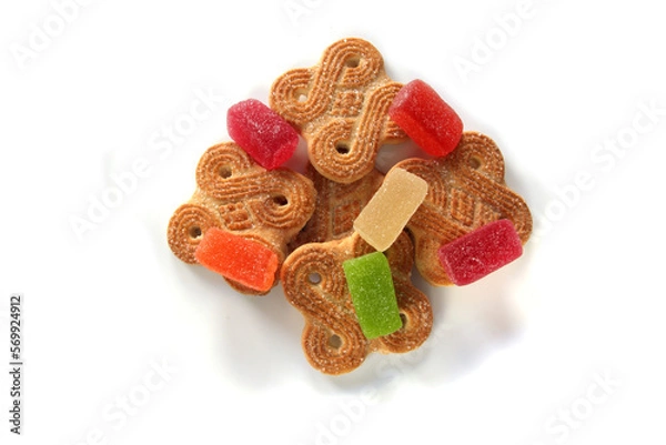 Obraz jelly candies iand cookies isolated on white background