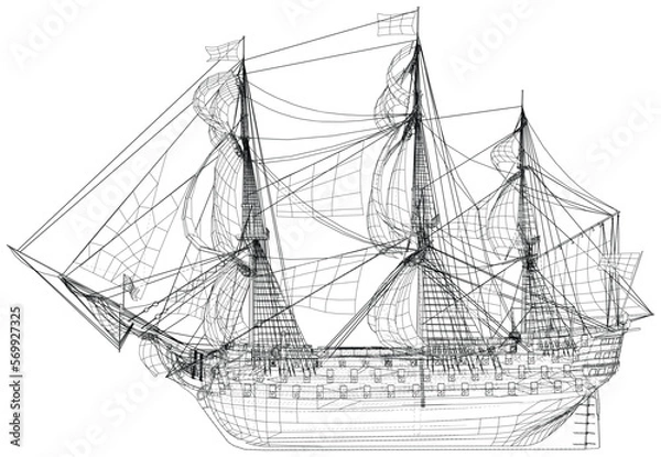 Obraz Vintage ship. The layers of visible and invisible lines are separated