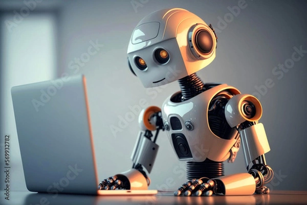 Fototapeta Chatgpt robot learning and answering questions. Generative ai.