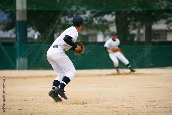 Obraz 内野ゴロを捌く内野手（高校野球）