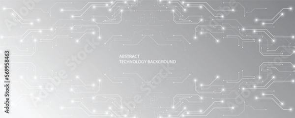 Obraz Grey white Abstract technology background, Hi-tech digital connect, Communication, High technology concept, Science background