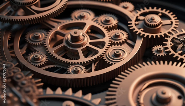 Fototapeta Close-up of gears in motion: A photo showing gears moving in close detail to highlight the intricate mechanism of tribology