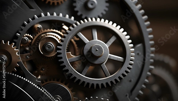 Fototapeta Close-up of gears in motion: A photo showing gears moving in close detail to highlight the intricate mechanism of tribology