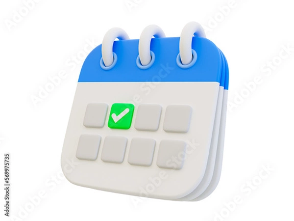 Fototapeta 3d minimal time management concept. schedule organization. future life planning. Calendar with a checkmark on a date. 3d illustration.