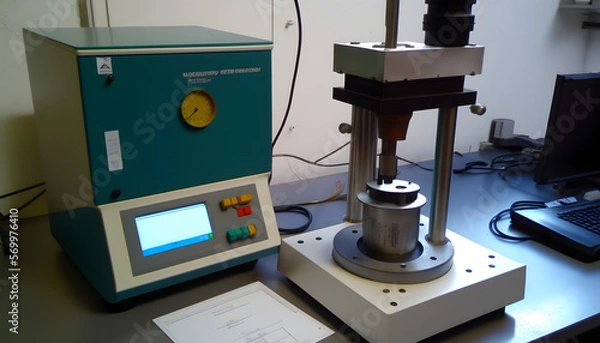 Fototapeta Wear and friction test setup: A photo of a machine used to measure and analyze the wear resistance and friction properties of materials and components.