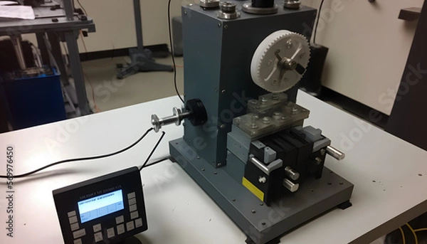 Fototapeta Wear and friction test setup: A photo of a machine used to measure and analyze the wear resistance and friction properties of materials and components.
