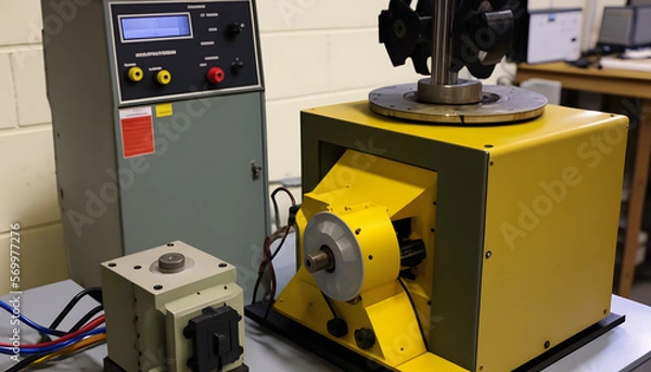 Fototapeta Wear and friction test setup: A photo of a machine used to measure and analyze the wear resistance and friction properties of materials and components.