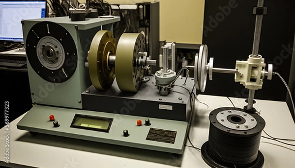Fototapeta Wear and friction test setup: A photo of a machine used to measure and analyze the wear resistance and friction properties of materials and components.