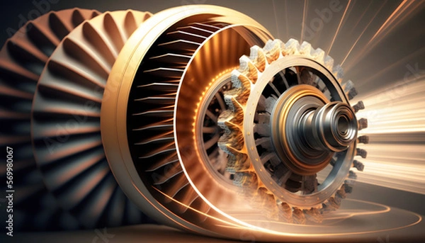 Fototapeta High-speed gears in motion: A photo of high-speed gears rotating to demonstrate the challenges and importance of tribology in high-stress mechanical systems.