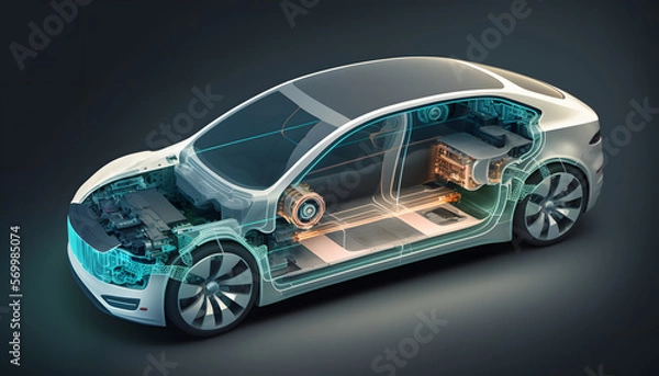 Fototapeta Autonomous vehicle: A photo of an autonomous car, demonstrating the integration of mechanical, electrical, and software systems for advanced functionality.