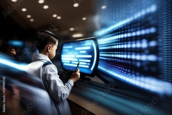 Obraz A kid using tech