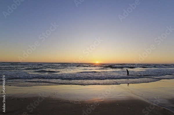 Obraz niños corriendo hacia el mar en la puesta del sol