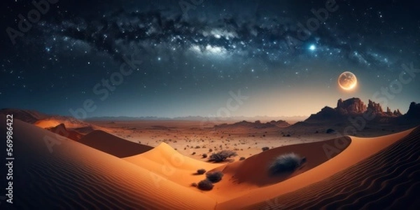 Obraz Ramadan Night Sky in the Arabian Desert with Celestial Moon created by generative AI