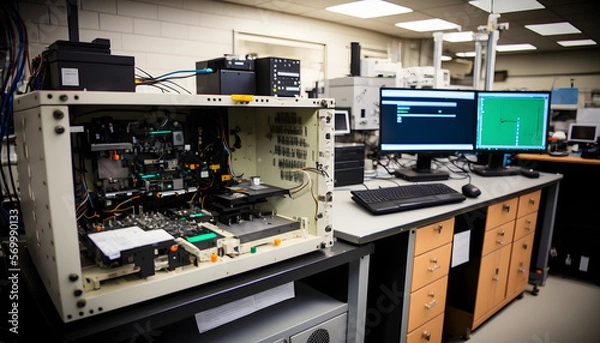 Fototapeta Mechatronics laboratory: A photo of a laboratory with mechatronics equipment, showcasing the integration of various engineering disciplines in the field.