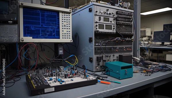 Fototapeta Mechatronics laboratory: A photo of a laboratory with mechatronics equipment, showcasing the integration of various engineering disciplines in the field.