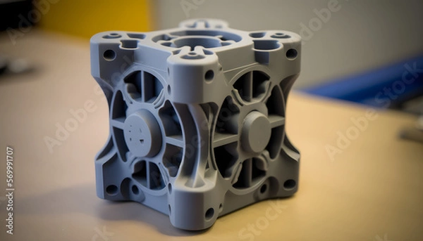 Fototapeta 3D printed mechanical component: A photo of a 3D printed mechanical component, highlighting the use of FEA in the design and development of mechanical parts.