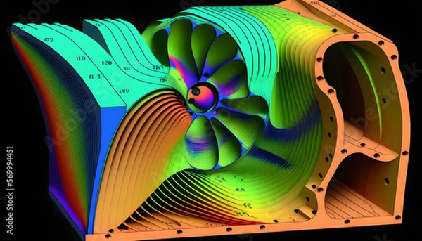 Fototapeta Stress and strain contour plot: A photo of a contour plot showing the distribution of stress and strain in a mechanical system, highlighting the results of FEA simulations.