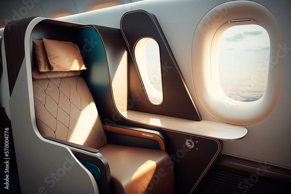 Obraz Luxurious first class airplane seat - AI generative