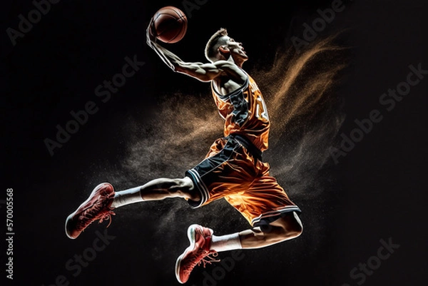 Fototapeta Illustration of basketball player dunks - AI generative