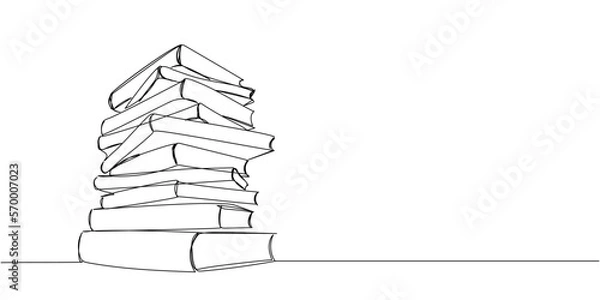 Obraz Stack of different sizes of books one line art. Continuous line drawing of book, library, education, school, study, literature, paper, textbook, knowledge, read, learn, page, reading.