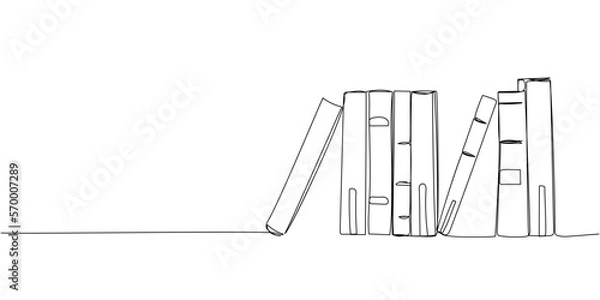 Fototapeta Old books are on the shelf one line art. Continuous line drawing of book, library, education, school, study, literature, paper, textbook, knowledge, read, learn, page, reading.