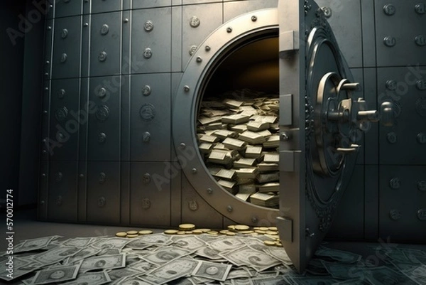 Fototapeta stacks of money in a bank vault