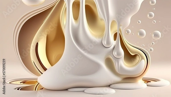 Fototapeta Creamy and thick liquid light brown and white splashing on color background. Generative AI