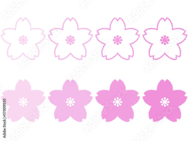 Fototapeta クレヨン手描き桜アイコンセット：桜色