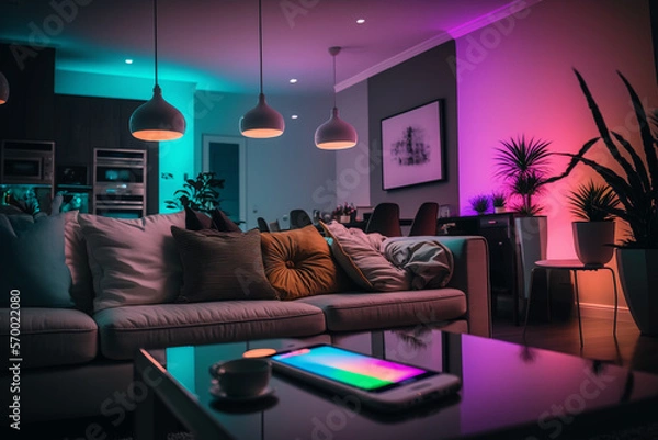 Obraz Smart home with high technology tablet in a modern house. Generative AI.