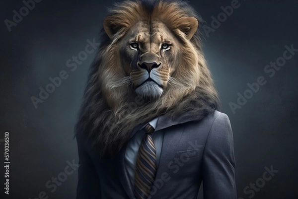 Obraz Lion in a bussines suit AI generated