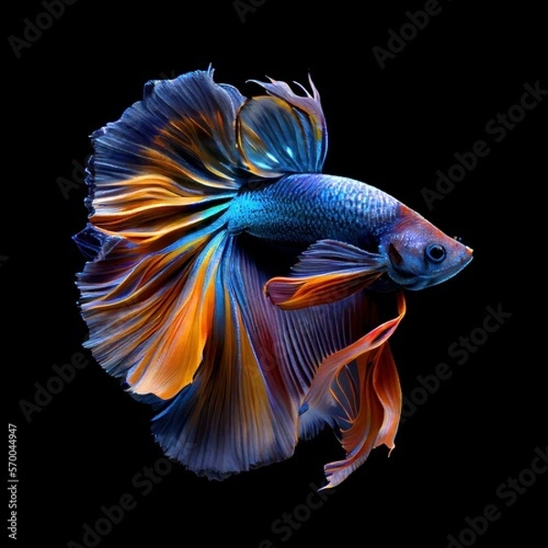 Fototapeta Beautiful colors"Betta Fighting Fish" capture the moving moment beautiful of betta siam  fish in Thailand on a Black background
generative ai