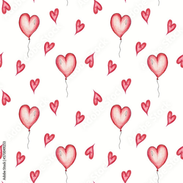 Obraz Seamless pattern with hearts and balloons