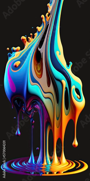 Fototapeta Flowing dripping paint dynamics, 3d render