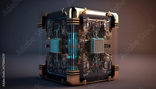 Fototapeta Futuristic quantum computer illustration. Abstract representation of Computing technology. Generative AI.