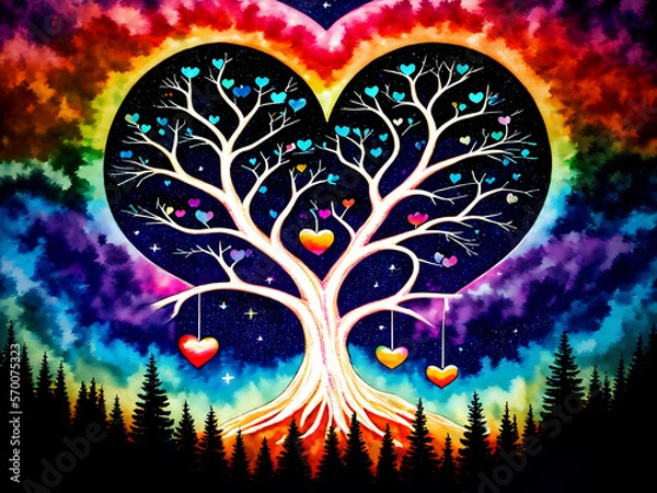 Fototapeta abstract tree with hearts