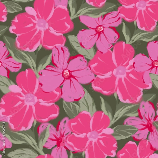 Fototapeta Floral abstract magenta flower trendy seamless pattern. Flower seamless background. Pink flower illustrations. Abstract summer art drawing. Botanical seamless pattern.