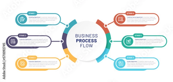 Obraz Infographic six steps. Visual Business Solutions Professional Infographic Template for Online Platforms