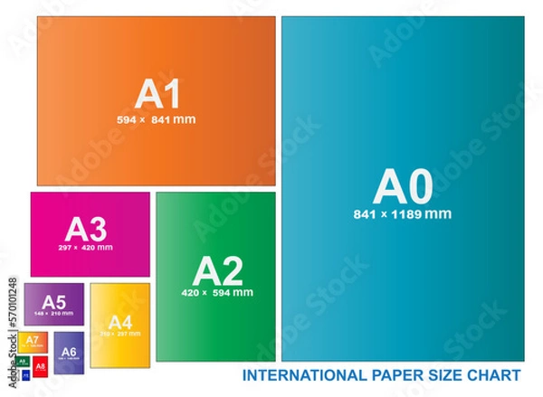 Fototapeta international paper size of format series A isolated with measurement. 3D illustration