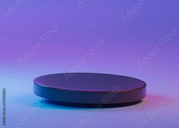 Fototapeta Black empty circle podium on gradient purple background. 3d render illustration for showcase presentation of product